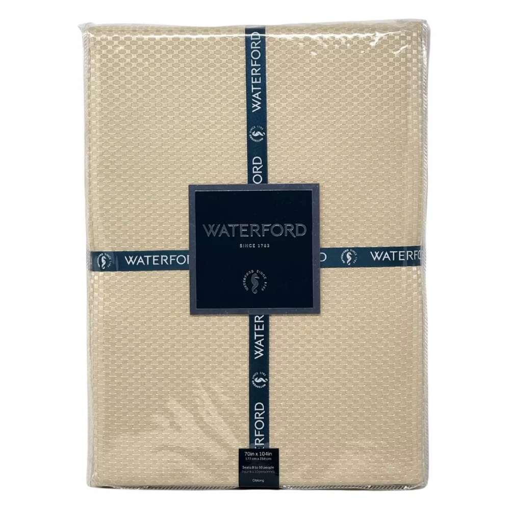 WATERFORD Fine Linens 70 x 104" Crosshaven Pearl Holiday Designer Tablecloth NEW